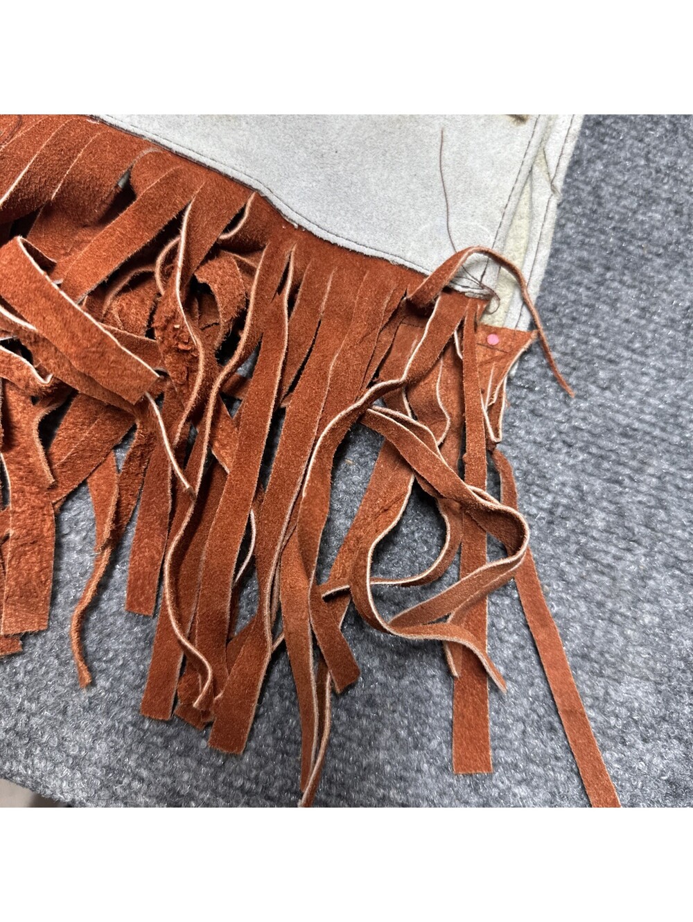 Mejia Unisex Mexican Poncho Coat Bird Fringe Cowhide Leather Shearling Vintage - Picture 4 of 9